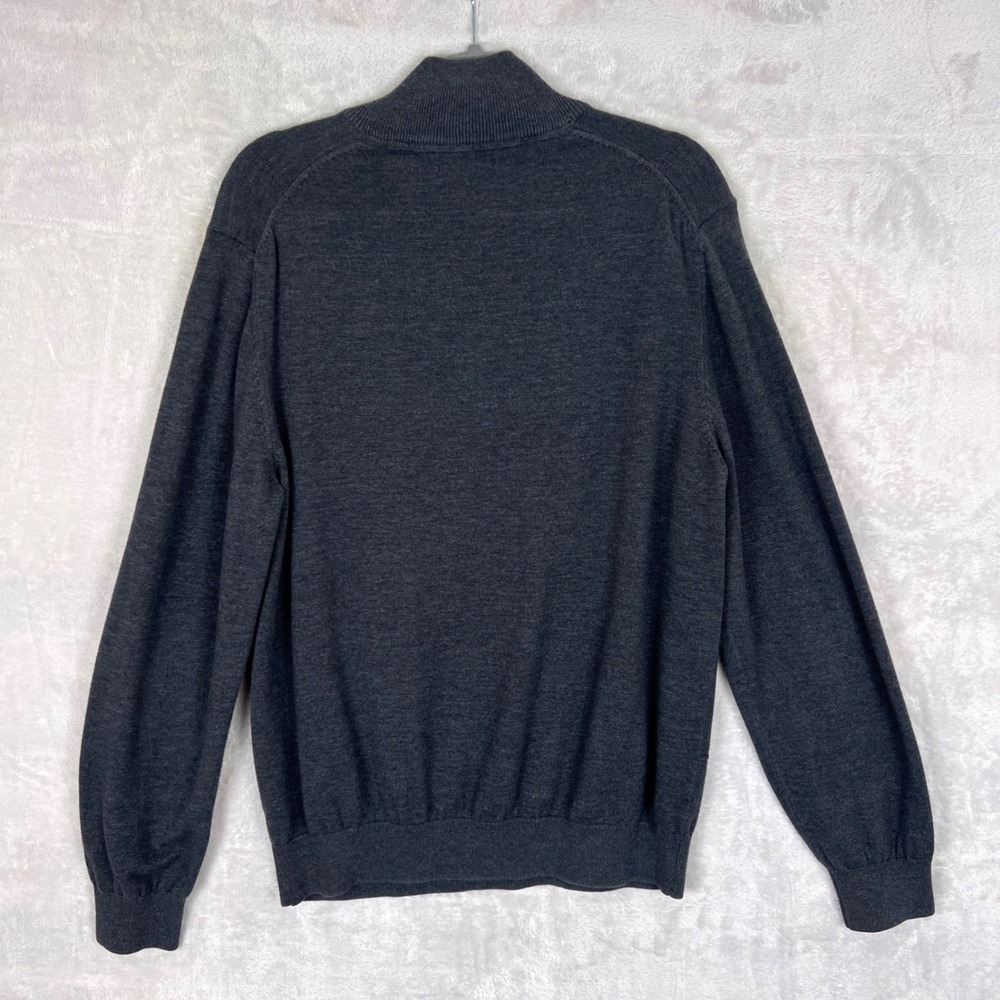 Mens L Charcoal Heather Half Zip Mock Neck Sweater Ribbed Collar Cozy Knit - Picture 5 of 7